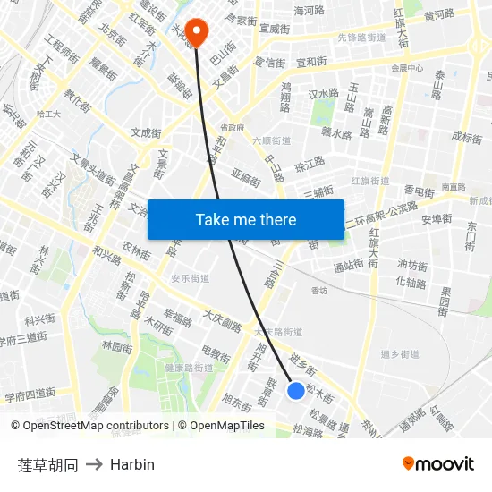 Liancao Hutong to Harbin map