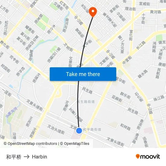 Peace Bridge to Harbin map