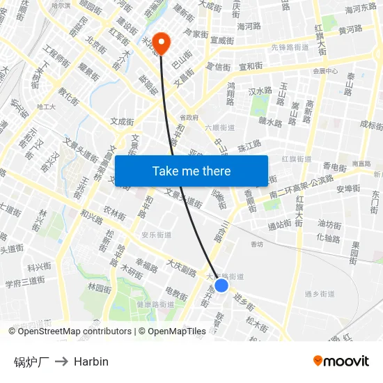 Boiler Factory to Harbin map