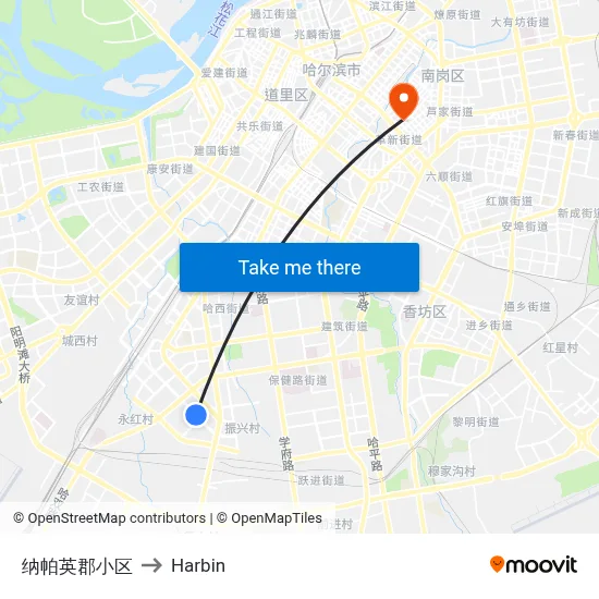 Napa Manor Community to Harbin map