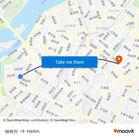Steel Street to Harbin map
