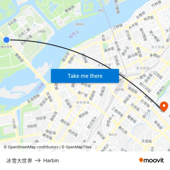 Snow World to Harbin map