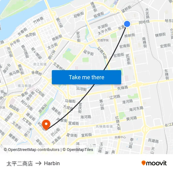 Taiping Second Store to Harbin map