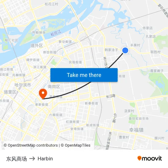 Dongfeng Shopping Center to Harbin map