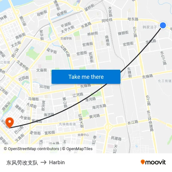 Dongfeng Labor Reform Brigade to Harbin map