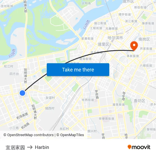Yiju Homeland to Harbin map
