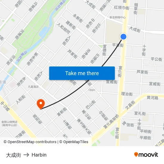 Dacheng Street to Harbin map