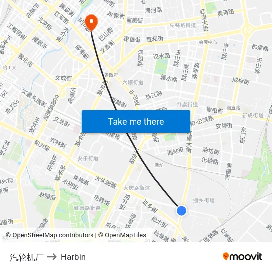 Turbine Factory to Harbin map