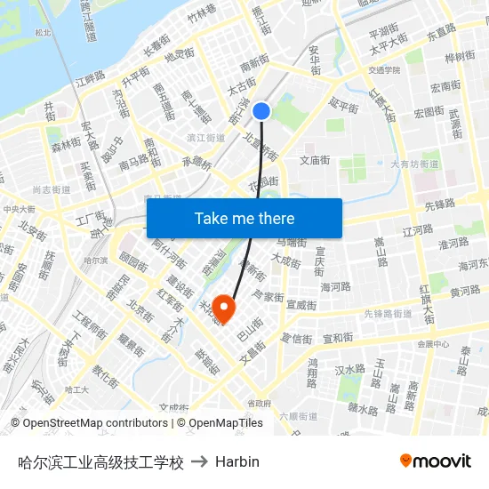 Harbin Industrial Advanced Technical School to Harbin map