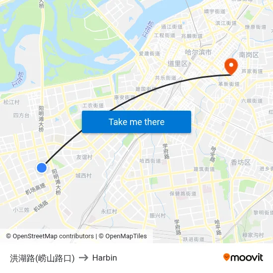 Honghu Road (Laoshan Intersection) to Harbin map