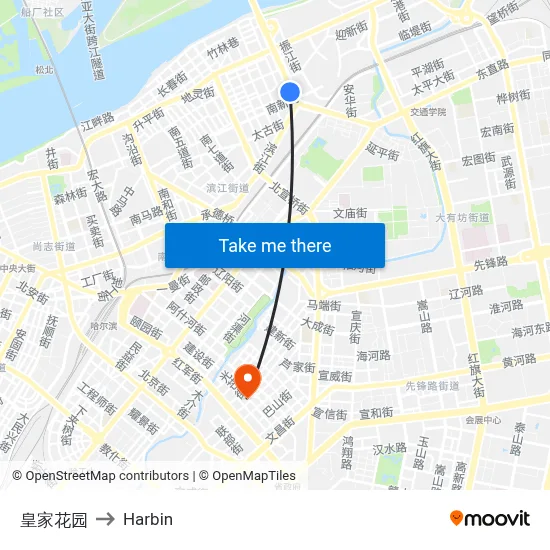 Royal Garden to Harbin map