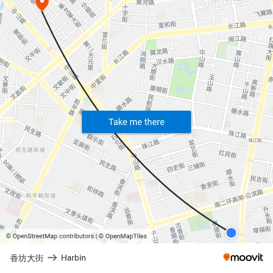 Xiangfang Street to Harbin map