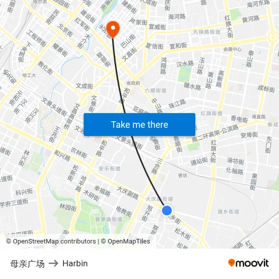 Mother Square to Harbin map