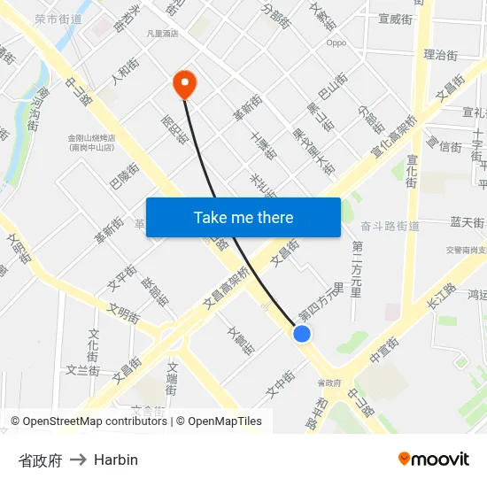 Provincial Government to Harbin map