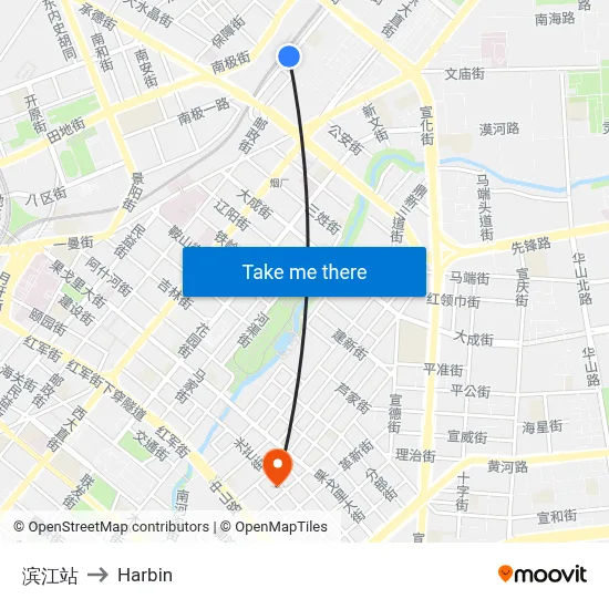 Binjiang Station to Harbin map