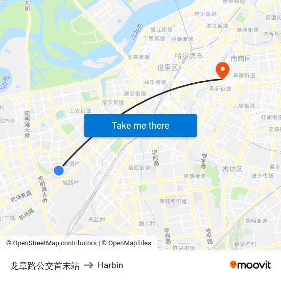 Longzhang Road Bus Terminal to Harbin map