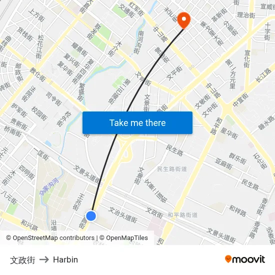 Wenzheng Street to Harbin map
