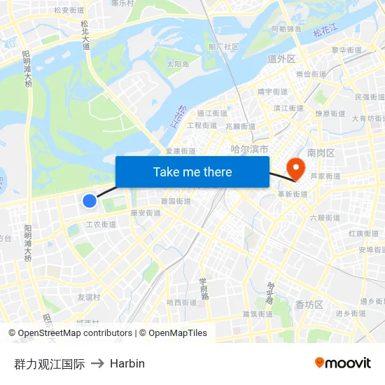 Qunli Guanjiang International to Harbin map