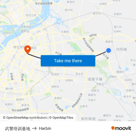 Armed Police Training Base to Harbin map