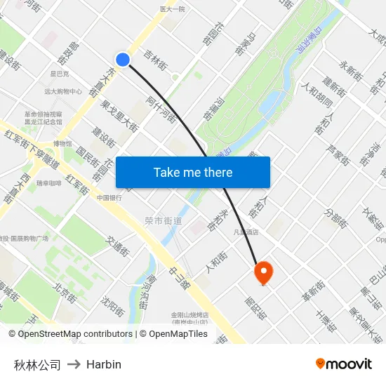 Qiulin Company to Harbin map
