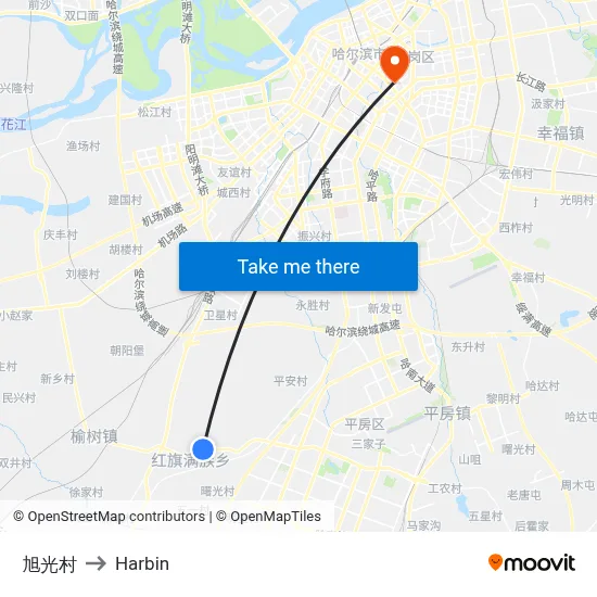 Xuguang Village to Harbin map