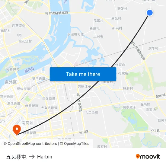 Wufeng Lou Village to Harbin map