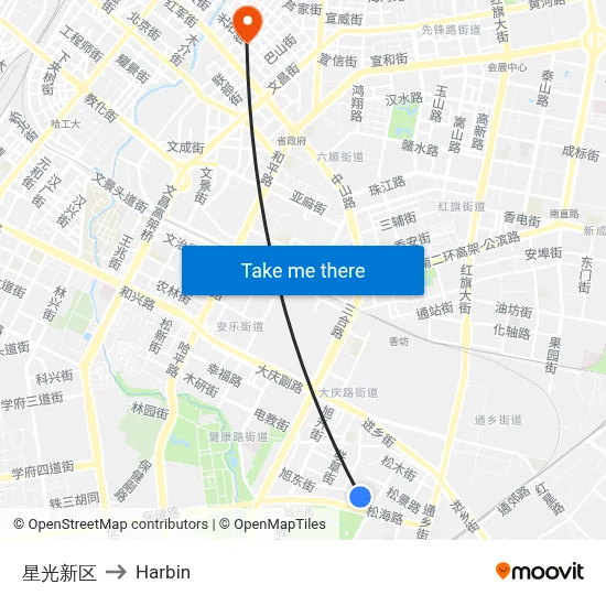 Starlight New District to Harbin map