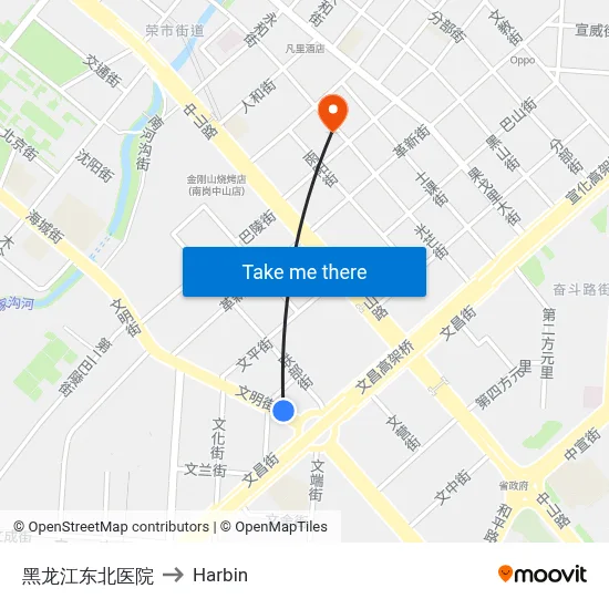 Heilongjiang Northeast Hospital to Harbin map