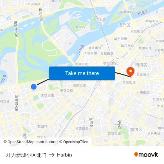 Qunli New City North Gate to Harbin map