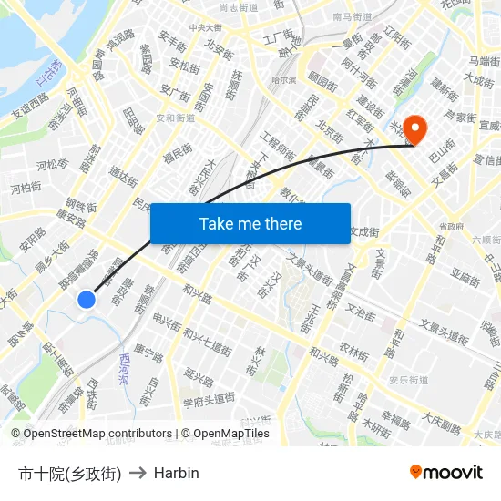 City Tenth Hospital (Xiangzheng Street) to Harbin map