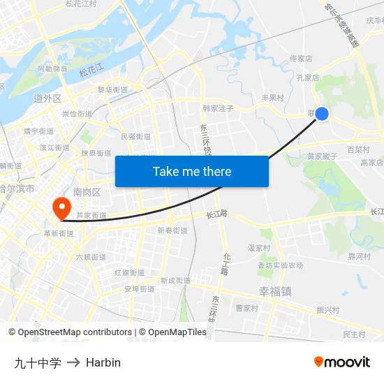 No. 90 Middle School to Harbin map
