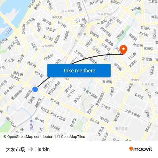 Dafa Market to Harbin map