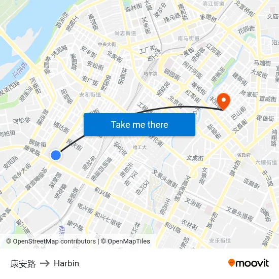 Kang'an Road to Harbin map