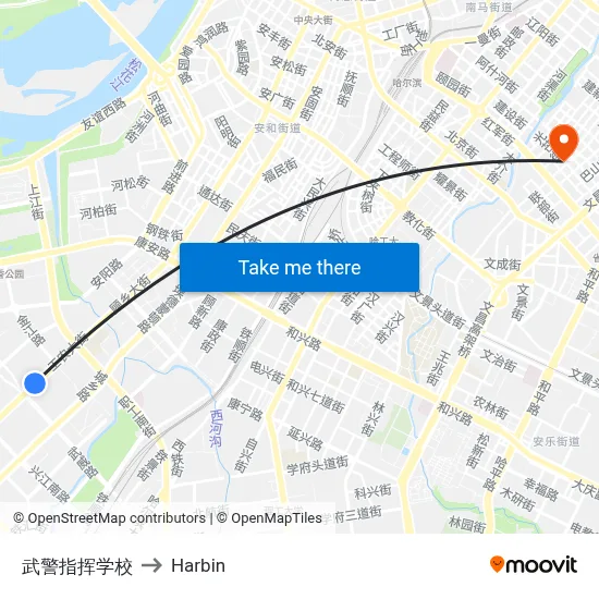Armed Police Command School to Harbin map