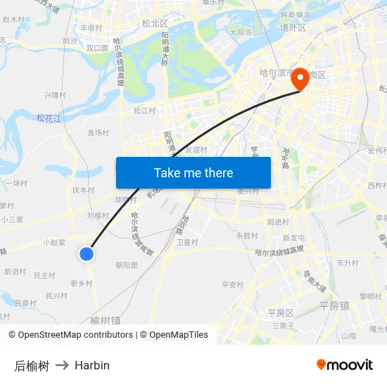 Hou Yushu to Harbin map