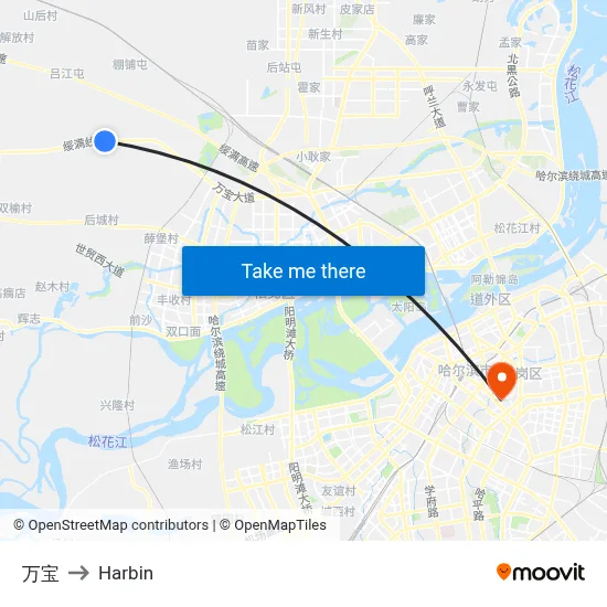 Wanbao to Harbin map