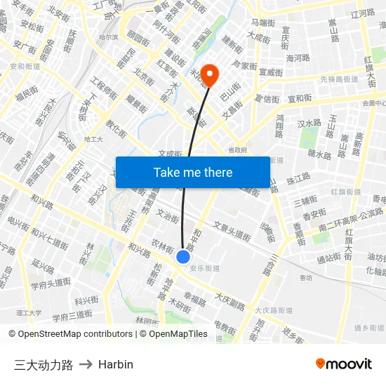 Sandadongli Road to Harbin map