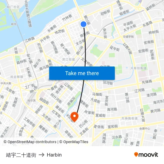 Jingyu 20th Street to Harbin map