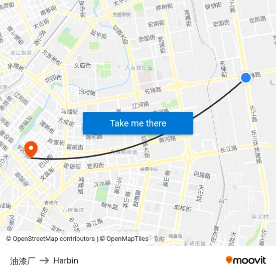 Paint Factory to Harbin map