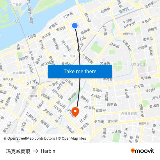 Makewei Mall to Harbin map