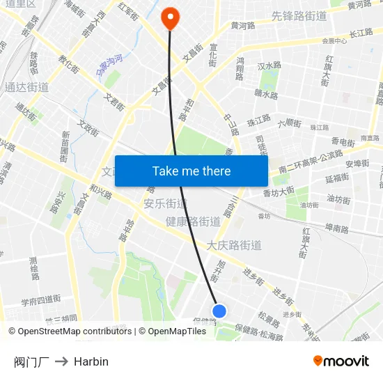 阀门厂 to Harbin map