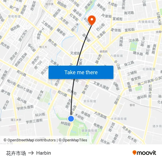 Flower Market to Harbin map