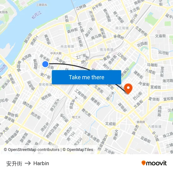 Ansheng Street to Harbin map