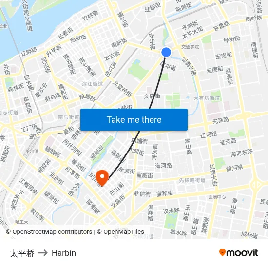Taiping Bridge to Harbin map