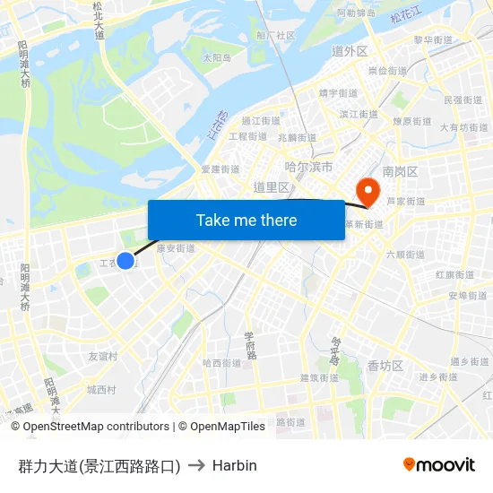Qunli Avenue (Jiangjiang West Road Intersection) to Harbin map