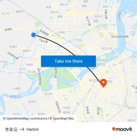 Lee Family Store to Harbin map