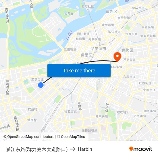 Jiangdong Road (Qunli 6th Avenue Intersection) to Harbin map