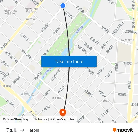 Liaoyang Street to Harbin map