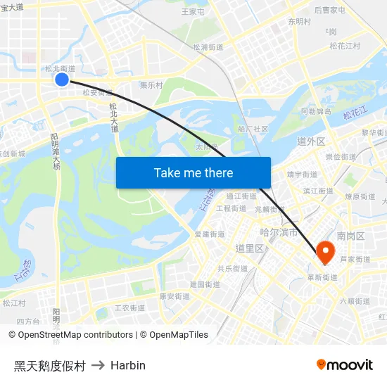 Black Swan Resort to Harbin map