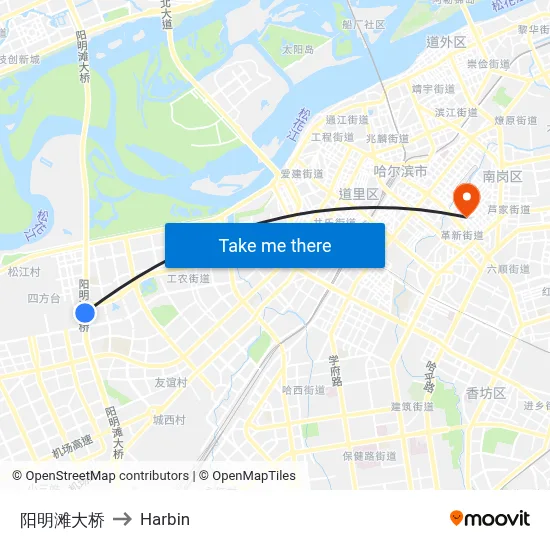 Yangming Beach Bridge to Harbin map